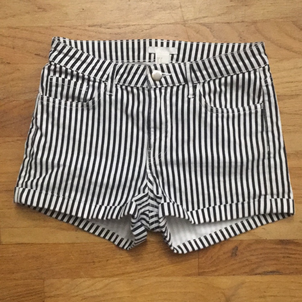 H&M Black and White Vertical Stripe Jean Shorts